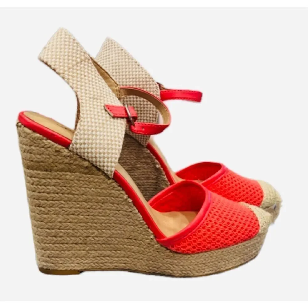 Womens Lucky Brand Reandra Espadrille Coral Woven Wedge Sandals Pumps - Sz 8.5